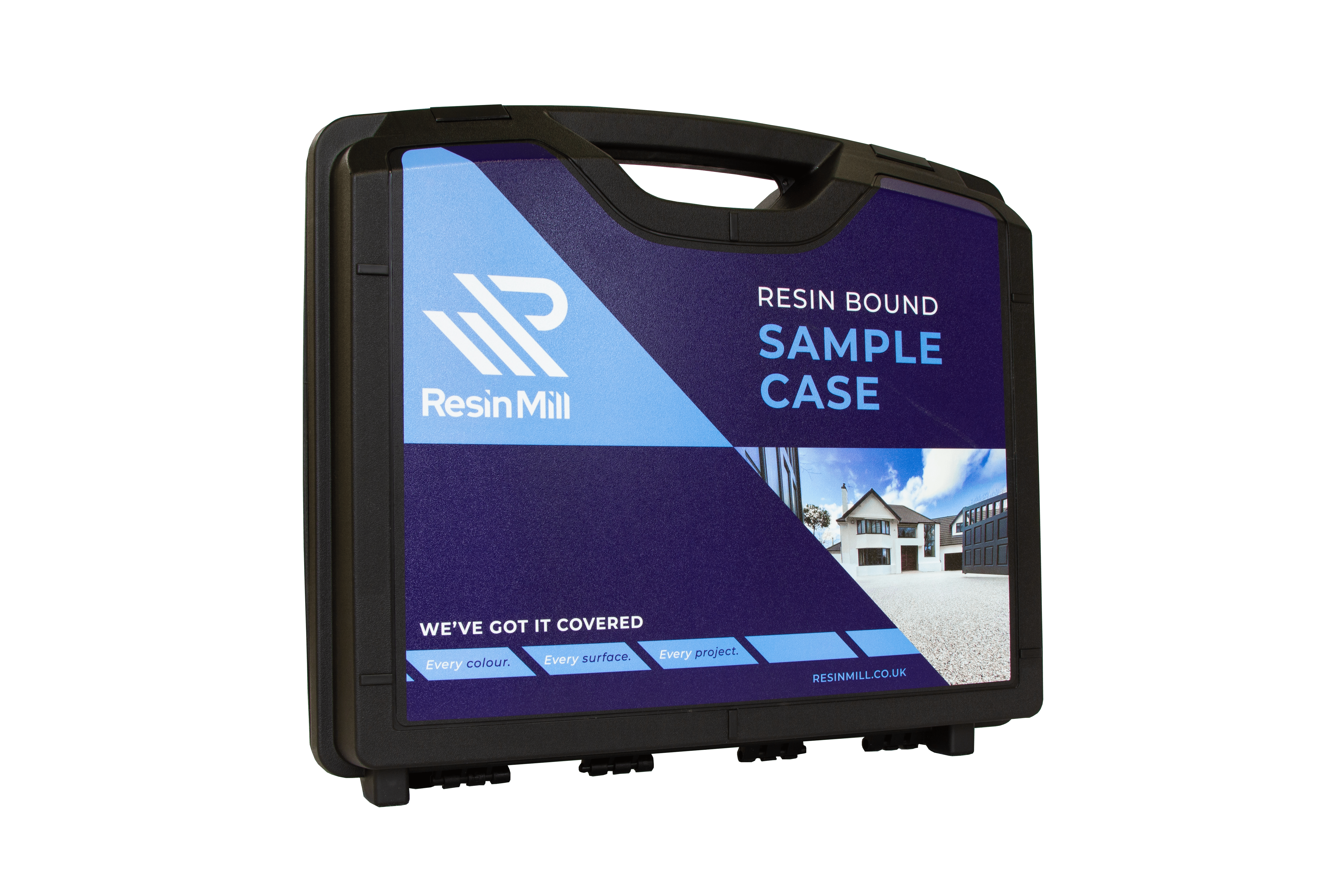 Resin Mill resin bound samples case containing every blend
